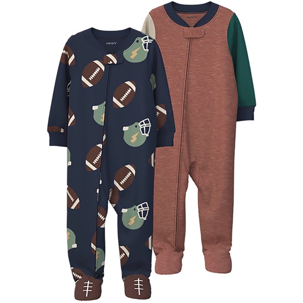 New Carter’s Baby Boy 2 pack 1 piece fleece sleepwear Football full Zip